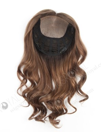 Hidden Crown Human Hair Toppers Curly Brown Color|Wiglet | In Stock European Virgin Hair 16" Beach wave 10/8# highlights with roots 2# 7"×8" Silk Top Open Weft Human Hair Topper-066