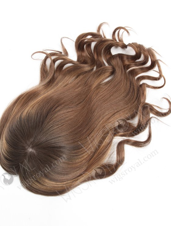 In Stock European Virgin Hair 16" Bouncy Curl 10/8# highlights with roots 2# 7"×8" Silk Top Open Weft Human Hair Topper-066-13740