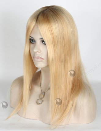 Good Quality European Virgin Hair Wigs Rooted Blonde Human Hair Wigs Caucasian | In Stock European Virgin Hair 14" Straight T9/24# with T9/18# Highlights Lace Front Silk Top Glueless Wig GLL-08021