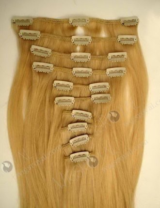 Blonde Top Quality Mongolian virgin hair clip in hair extensions WR-CW-008