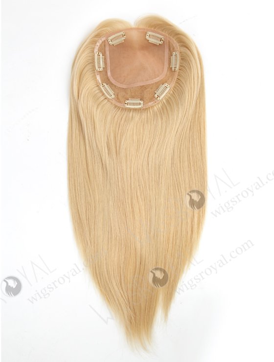 Best Real Human Hair Toppers for Women Blonde Color Full Volume | In Stock 6"*6" European Virgin Hair 16" All One Length Straight 22# Color Silk Top Hair Topper-073-17223