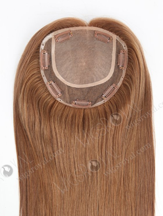 Clip On Seamless Silk Base Hair Topper Brown European Hair | In Stock 6"*6" European Virgin Hair 16" All One Length Straight 9# Color Silk Top Hair Topper-072-17204