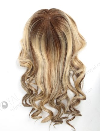 In Stock European Virgin Hair 16" Bouncy Curl 22#/4# highlights with roots 4# 7"×8" Silk Top Open Weft Human Hair Topper-070