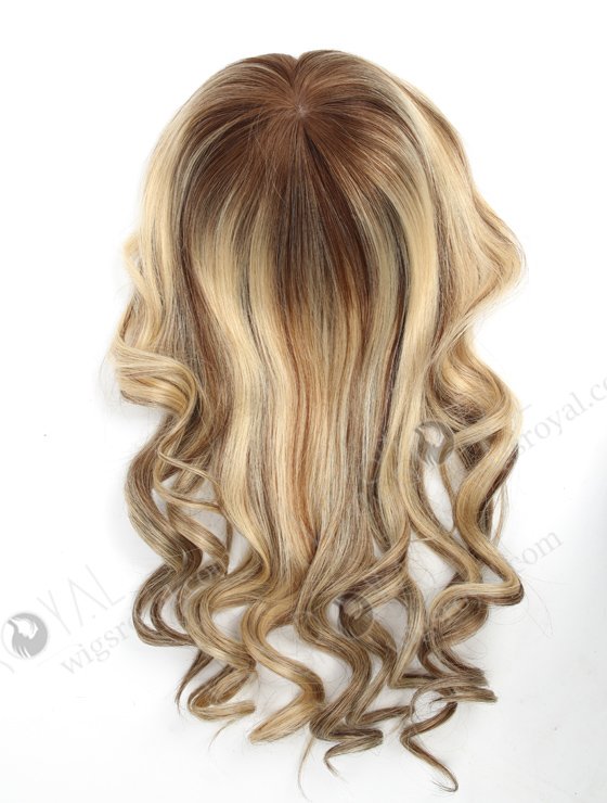 In Stock European Virgin Hair 16" Bouncy Curl 22#/4# highlights with roots 4# 7"×8" Silk Top Open Weft Human Hair Topper-070-17512