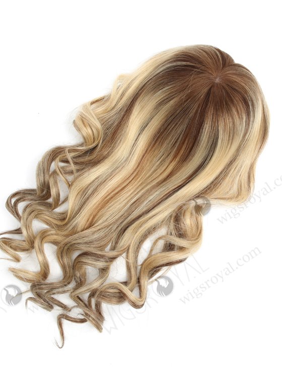 In Stock European Virgin Hair 16" Bouncy Curl 22#/4# highlights with roots 4# 7"×8" Silk Top Open Weft Human Hair Topper-070-17510