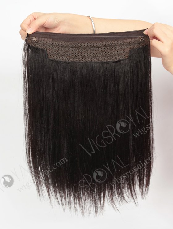 Human Hair 14'' Yaki 2# Color Invisible Headband Wire Clip in Halo Hair Extensions WR-HA-011-17647
