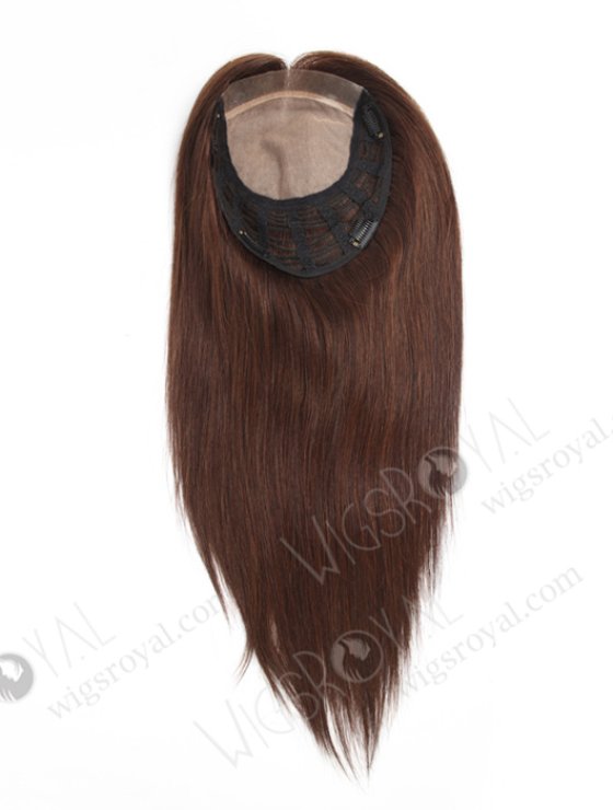 In Stock European Virgin Hair 16" Straight 2a# Color 7"×8" Silk Top Open Weft Human Hair Topper-062-17870