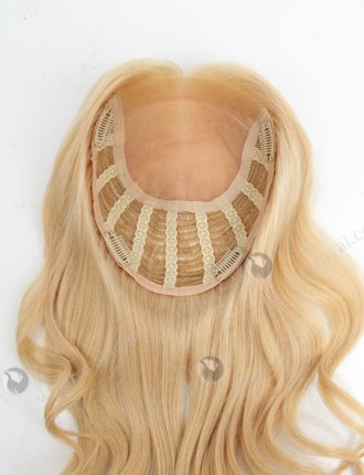 In Stock European Virgin Hair 18" Bouncy Curl 24#/613# Highlights 7"×8" Silk Top Open Weft Human Hair Topper-071