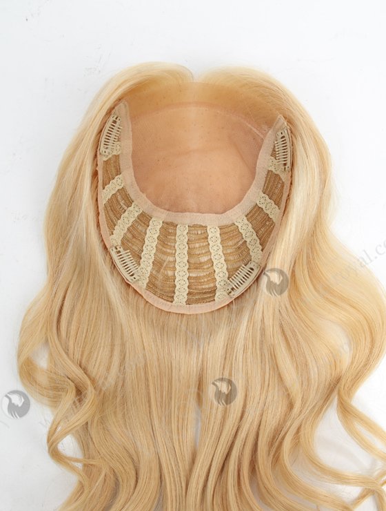 In Stock European Virgin Hair 18" Bouncy Curl 24#/613# Highlights 7"×8" Silk Top Open Weft Human Hair Topper-071-17888
