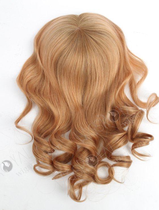In Stock European Virgin Hair 16" Bouncy Curl 16/8# highlights with roots 8# 7"×8" Silk Top Open Weft Human Hair Topper-065-17882