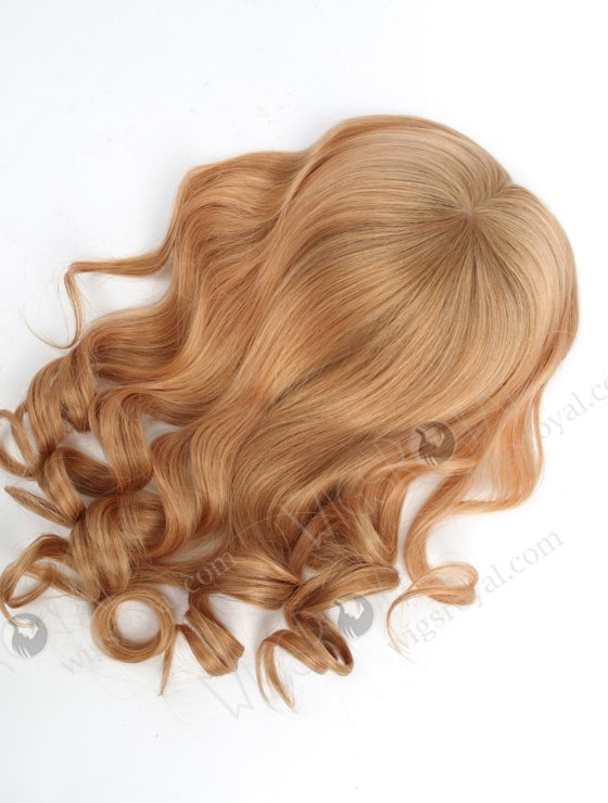 In Stock European Virgin Hair 16" Bouncy Curl 16/8# highlights with roots 8# 7"×8" Silk Top Open Weft Human Hair Topper-065-17881