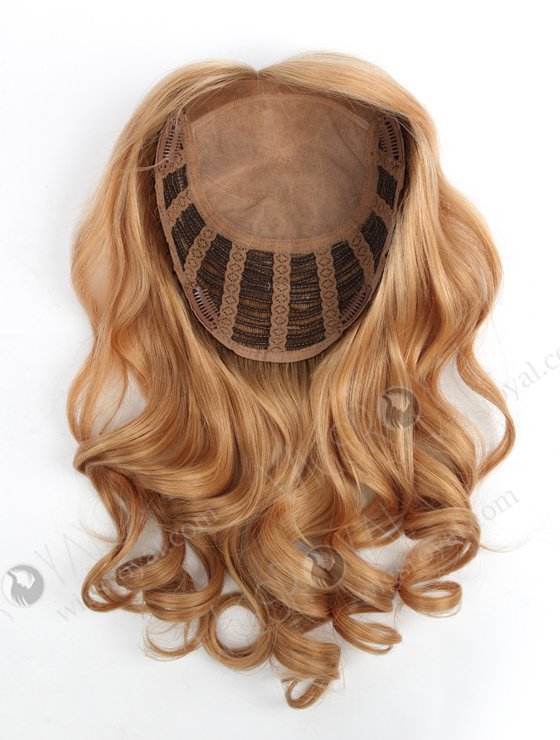 In Stock European Virgin Hair 16" Bouncy Curl 16/8# highlights with roots 8# 7"×8" Silk Top Open Weft Human Hair Topper-065-17877