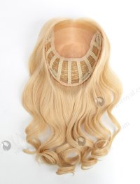 In Stock European Virgin Hair 18" Bouncy Curl 24#/613# Highlights 7"×8" Silk Top Open Weft Human Hair Topper-071