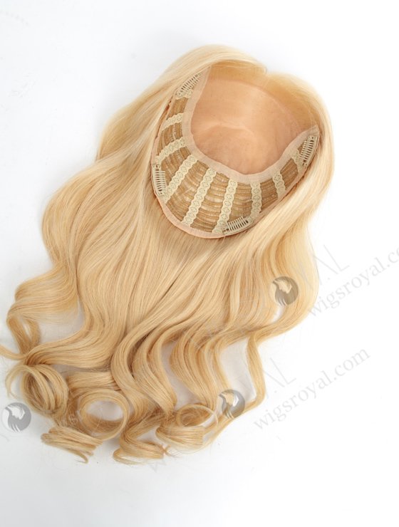 In Stock European Virgin Hair 18" Bouncy Curl 24#/613# Highlights 7"×8" Silk Top Open Weft Human Hair Topper-071-17885