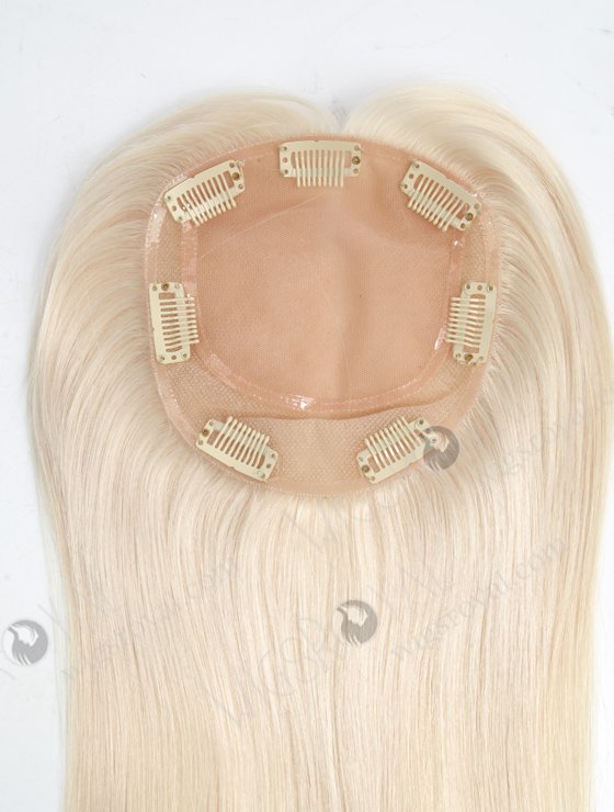 Best Quality Platinum Blonde White Human Hair Toppers | In Stock 5.5"*6" European Virgin Hair 16" Straight White Color Silk Top Hair Topper-042-17951