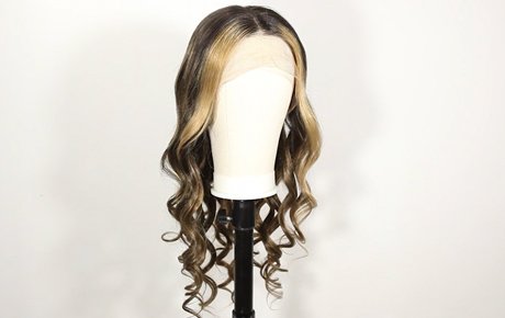 Charming Skunk Strip Balayage Highlights Color Loose Curly Virgin Hair Wig