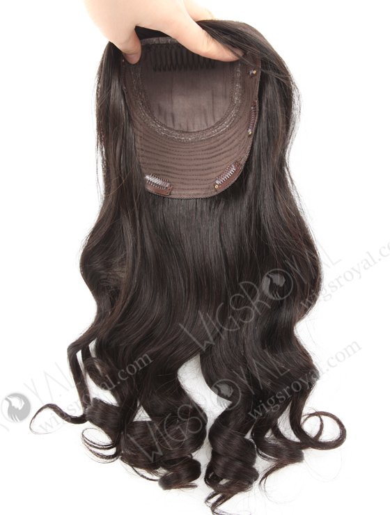 In Stock European Virgin Hair 18" Bouncy Curl Natural Color 7"×7" Silk Top Wefted Hair Topper-018