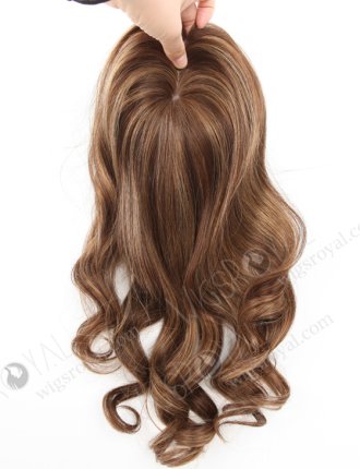 In Stock European Virgin Hair 16" Beach Wave 3# with T3/8# Highlights 7"×7" Silk Top Wefted Topper-034