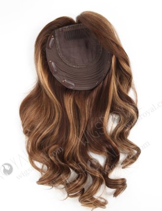 In Stock European Virgin Hair 16" Beach Wave 3# with T3/8# Highlights 7"×7" Silk Top Wefted Topper-034