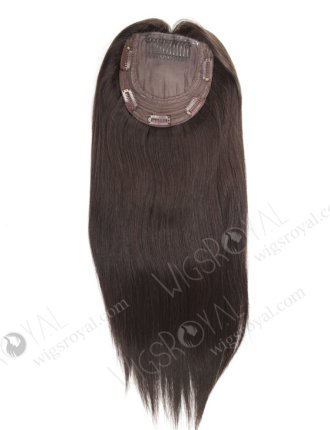 In Stock European Virgin Hair 16" Straight 2# Color 5.5"×5.5" Silk Top Wefted Kosher Topper-078