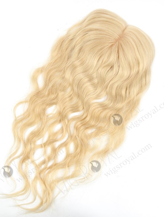 Best Quality Blonde Curly Human Hair Silk Toppers for Hair Loss | In Stock 5.5"*6" European Virgin Hair 16" Slight Wave 613# Color Silk Top Hair Topper-082-19279