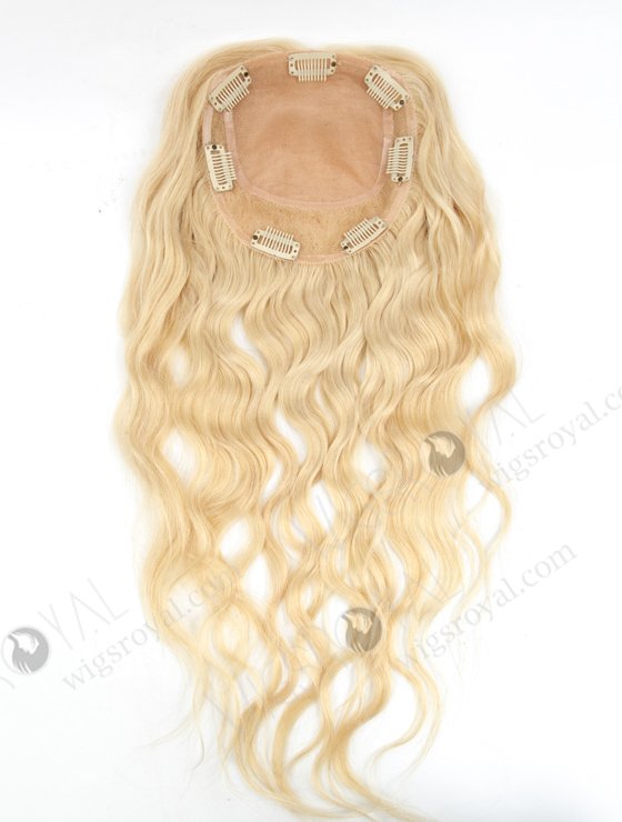 Best Quality Blonde Curly Human Hair Silk Toppers for Hair Loss | In Stock 5.5"*6" European Virgin Hair 16" Slight Wave 613# Color Silk Top Hair Topper-082-19283