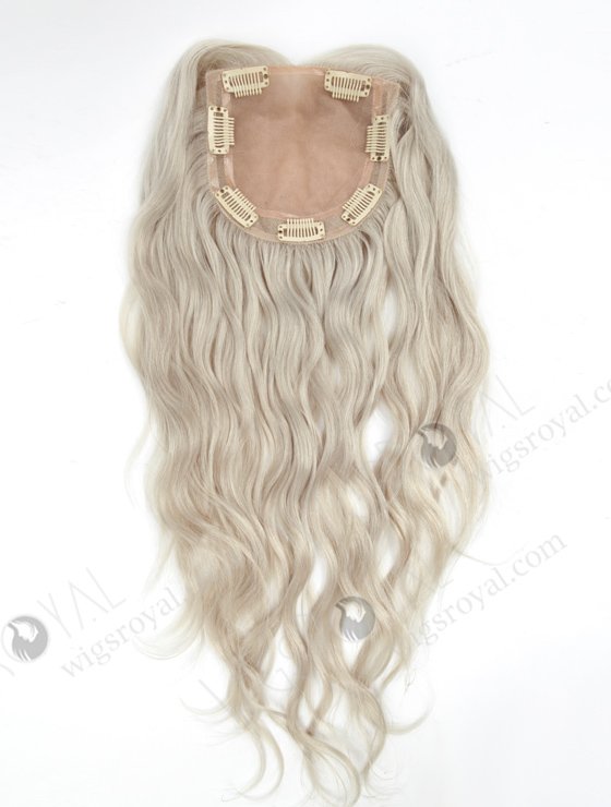 Silver Hair Pieces Toppers for Older Ladies Quality Real Hair | In Stock 5"*5.5" European Virgin Hair 14" Slight Wave Silver Color Silk Top Hair Topper-081-19273