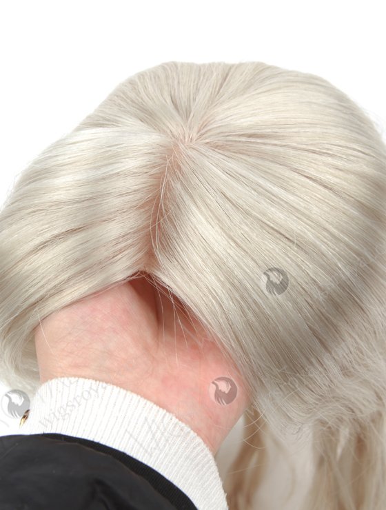 In Stock 5"*5.5" European Virgin Hair 14" Slight Wave Silver Color Silk Top Hair Topper-081-19274