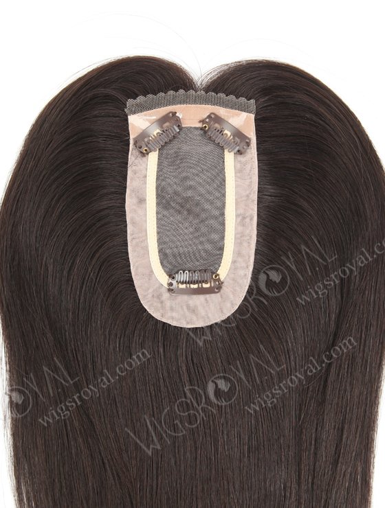 Dark Brown Clip On Fine Mono Hairpieces for Thinning Hair just to Add a Little Volume | In Stock 2.75"*5.25" European Virgin Hair 16" Straight 2# Color Monofilament Hair Topper-085-19347