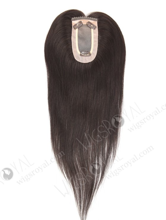 Dark Brown Clip On Fine Mono Hairpieces for Thinning Hair just to Add a Little Volume | In Stock 2.75"*5.25" European Virgin Hair 16" Straight 2# Color Monofilament Hair Topper-085-19346