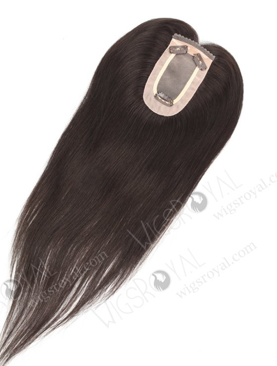 Dark Brown Clip On Fine Mono Hairpieces for Thinning Hair just to Add a Little Volume | In Stock 2.75"*5.25" European Virgin Hair 16" Straight 2# Color Monofilament Hair Topper-085-19348