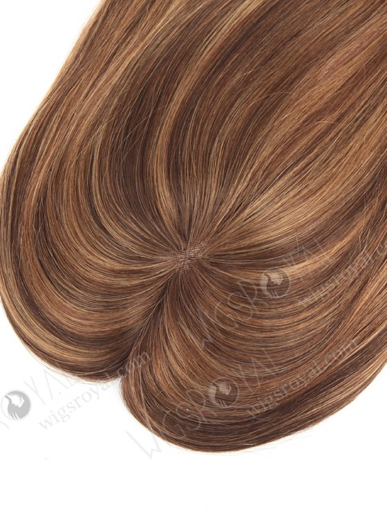 Charming Mono Topper Real Hair Top Pieces for Thinning Hair Chocolate Brown with Highlights | In Stock 2.75"*5.25" European Virgin Hair 16" Straight Color 3# with T3/8# highlights Monofilament Hair Topper-091-19397