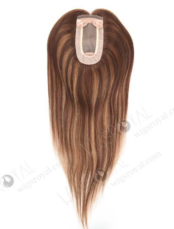 Charming Mono Topper Real Hair Top Pieces for Thinning Hair Chocolate Brown with Highlights | In Stock 2.75"*5.25" European Virgin Hair 16" Straight Color 3# with T3/8# highlights Monofilament Hair Topper-091-19401
