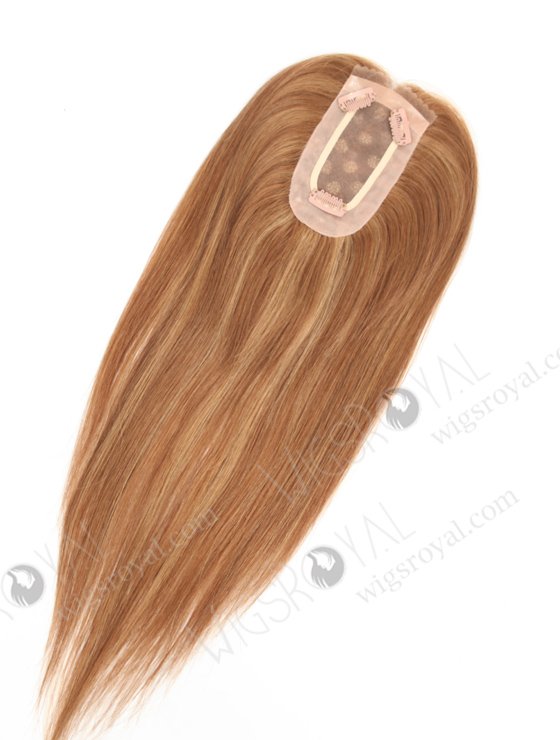 Beautiful Hair Pieces | Mono Top Human Hair Toppers with Highlights | In Stock 2.75"*5.25" European Virgin Hair 16" Straight Color 9#with 8/25# highlights Monofilament Hair Topper-090-19393