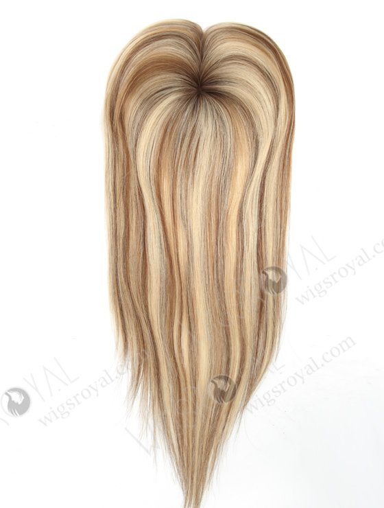 Mono Top Small Hair Toppers for Thinning Hair Blonde with Brown Lowlights |  In Stock 2.75"*5.25" European Virgin Hair 16" Straight Color T9/22# with 9# highlights Monofilament Hair Topper-093-19416