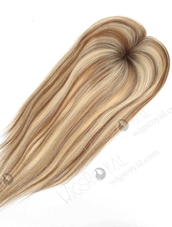 Mono Top Small Hair Toppers for Thinning Hair Blonde with Brown Lowlights |  In Stock 2.75"*5.25" European Virgin Hair 16" Straight Color T9/22# with 9# highlights Monofilament Hair Topper-093-19415