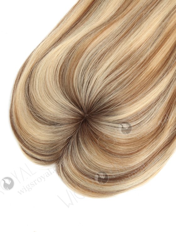 Mono Top Small Hair Toppers for Thinning Hair Blonde with Brown Lowlights |  In Stock 2.75"*5.25" European Virgin Hair 16" Straight Color T9/22# with 9# highlights Monofilament Hair Topper-093-19418