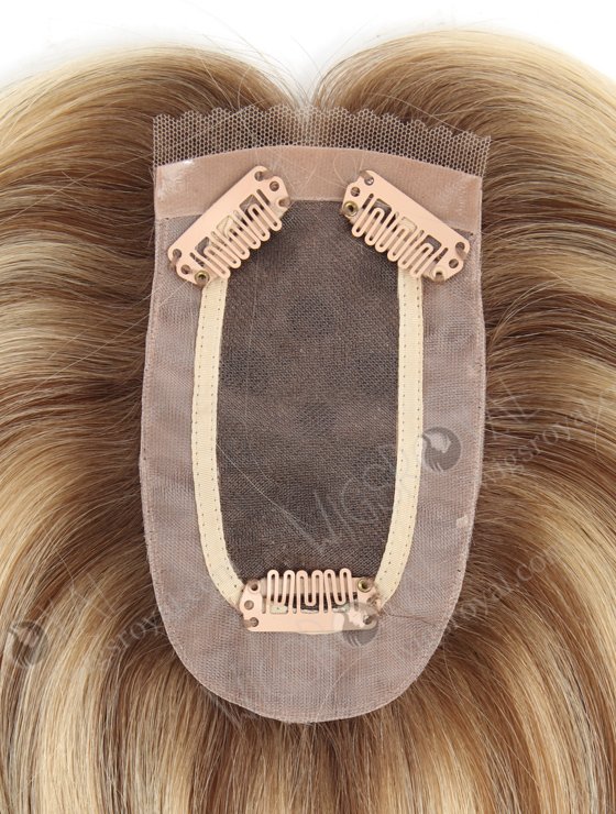 Mono Top Small Hair Toppers for Thinning Hair Blonde with Brown Lowlights |  In Stock 2.75"*5.25" European Virgin Hair 16" Straight Color T9/22# with 9# highlights Monofilament Hair Topper-093-19420