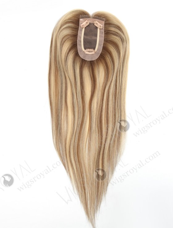 Mono Top Small Hair Toppers for Thinning Hair Blonde with Brown Lowlights |  In Stock 2.75"*5.25" European Virgin Hair 16" Straight Color T9/22# with 9# highlights Monofilament Hair Topper-093-19419