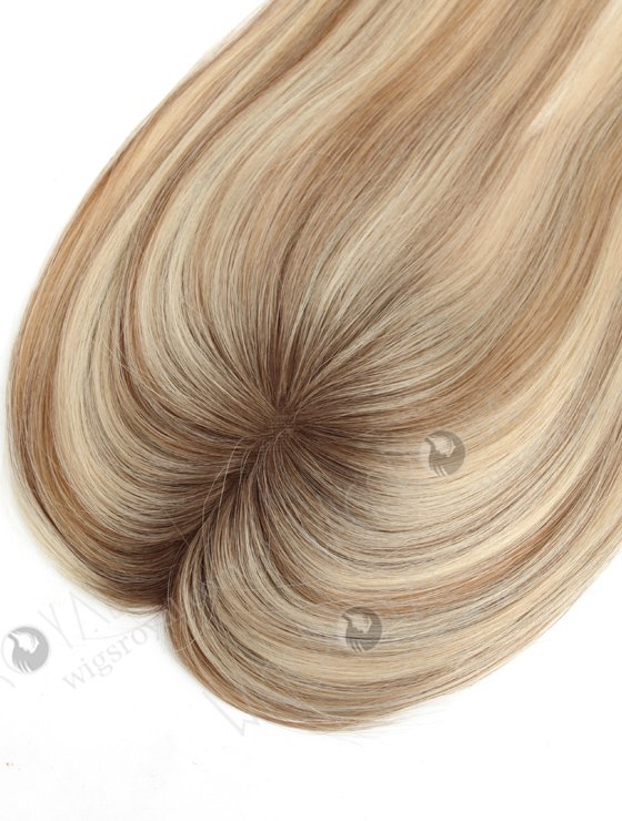 Light Volume Rooted Blonde with Brown Lowlights Small Base Mono Hair Topper | In Stock 2.75"*5.25" European Virgin Hair 16" Straight Color T9/60# with 9# Highlights Monofilament Hair Topper-083-19336