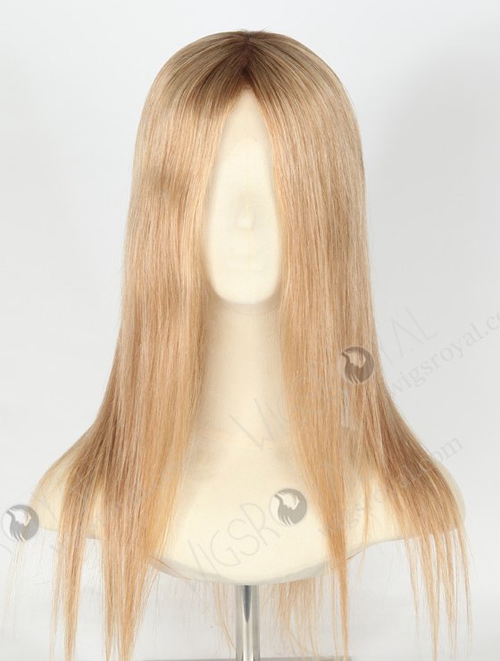 Brown Blonde Blended Wig With Dark Roots Most Natural Looking Wigs | In Stock European Virgin Hair 16" Straight T4/8a# and T4/613# Blended Color Lace Front Silk Top Glueless Wig GLL-08022