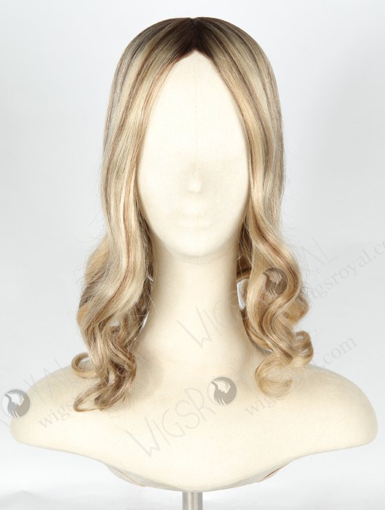 In Stock European Virgin Hair 16" Beach Wave T4/22# with 4# Highlights 8"×8" Silk Top Wefted Hair Topper-032-19632