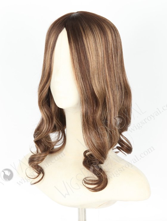 In Stock European Virgin Hair 18" Beach wave 3# with T3/8# Highlights 7"×7" Silk Top Wefted Topper-030-19584