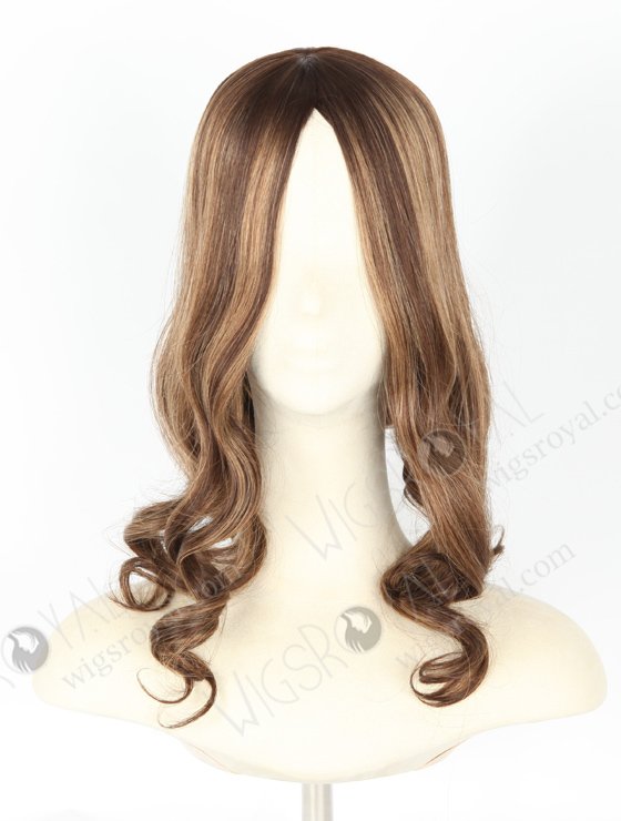 In Stock European Virgin Hair 18" Beach wave 3# with T3/8# Highlights 7"×7" Silk Top Wefted Topper-030-19585