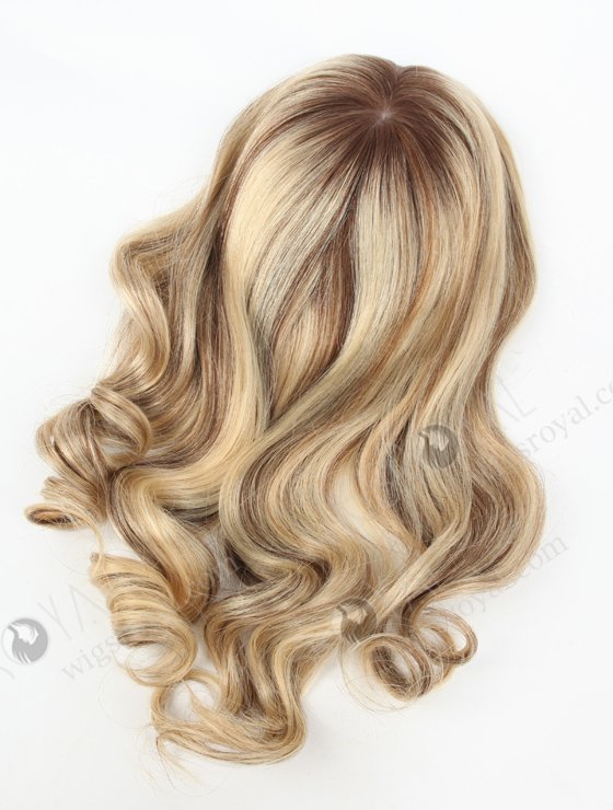 In Stock European Virgin Hair 16" Beach Wave T4/22# with 4# Highlights 8"×8" Silk Top Wefted Hair Topper-032-19635