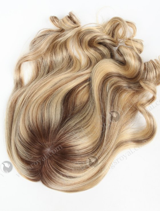 In Stock European Virgin Hair 16" Beach Wave T4/22# with 4# Highlights 8"×8" Silk Top Wefted Hair Topper-032-19639