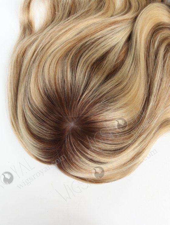 In Stock European Virgin Hair 16" Beach Wave T4/22# with 4# Highlights 8"×8" Silk Top Wefted Hair Topper-032-19640