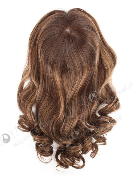 In Stock European Virgin Hair 18" Beach wave 3# with T3/8# Highlights 7"×7" Silk Top Wefted Topper-030-19588