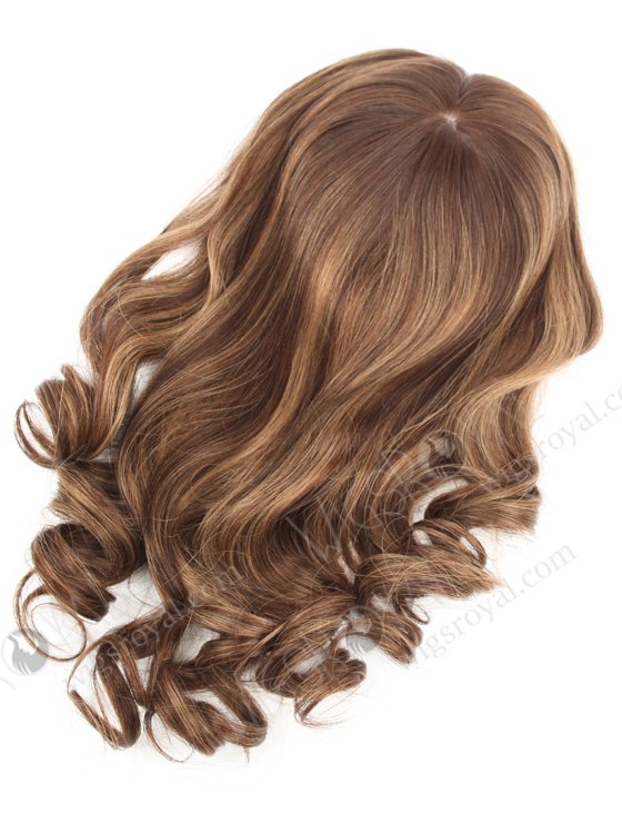 In Stock European Virgin Hair 18" Beach wave 3# with T3/8# Highlights 7"×7" Silk Top Wefted Topper-030-19589