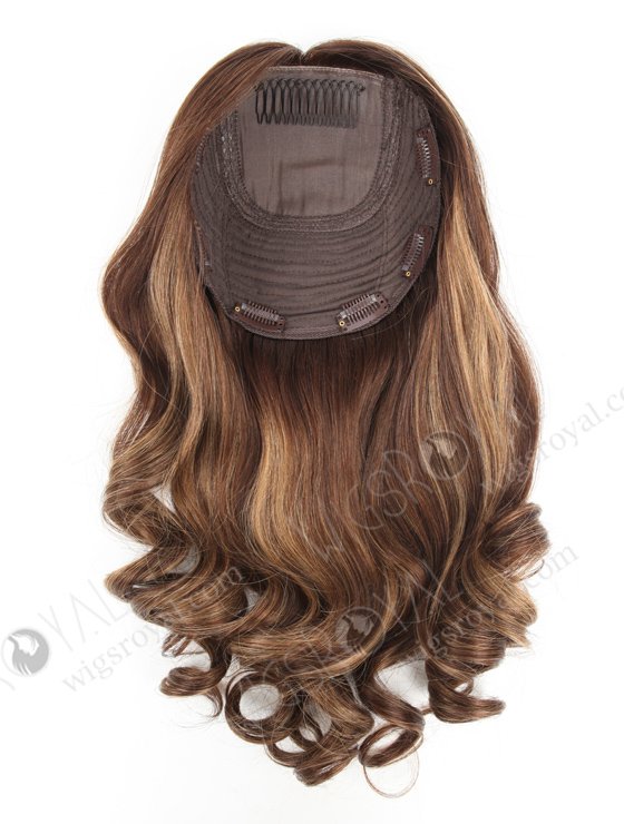 In Stock European Virgin Hair 18" Beach wave 3# with T3/8# Highlights 7"×7" Silk Top Wefted Topper-030-19587